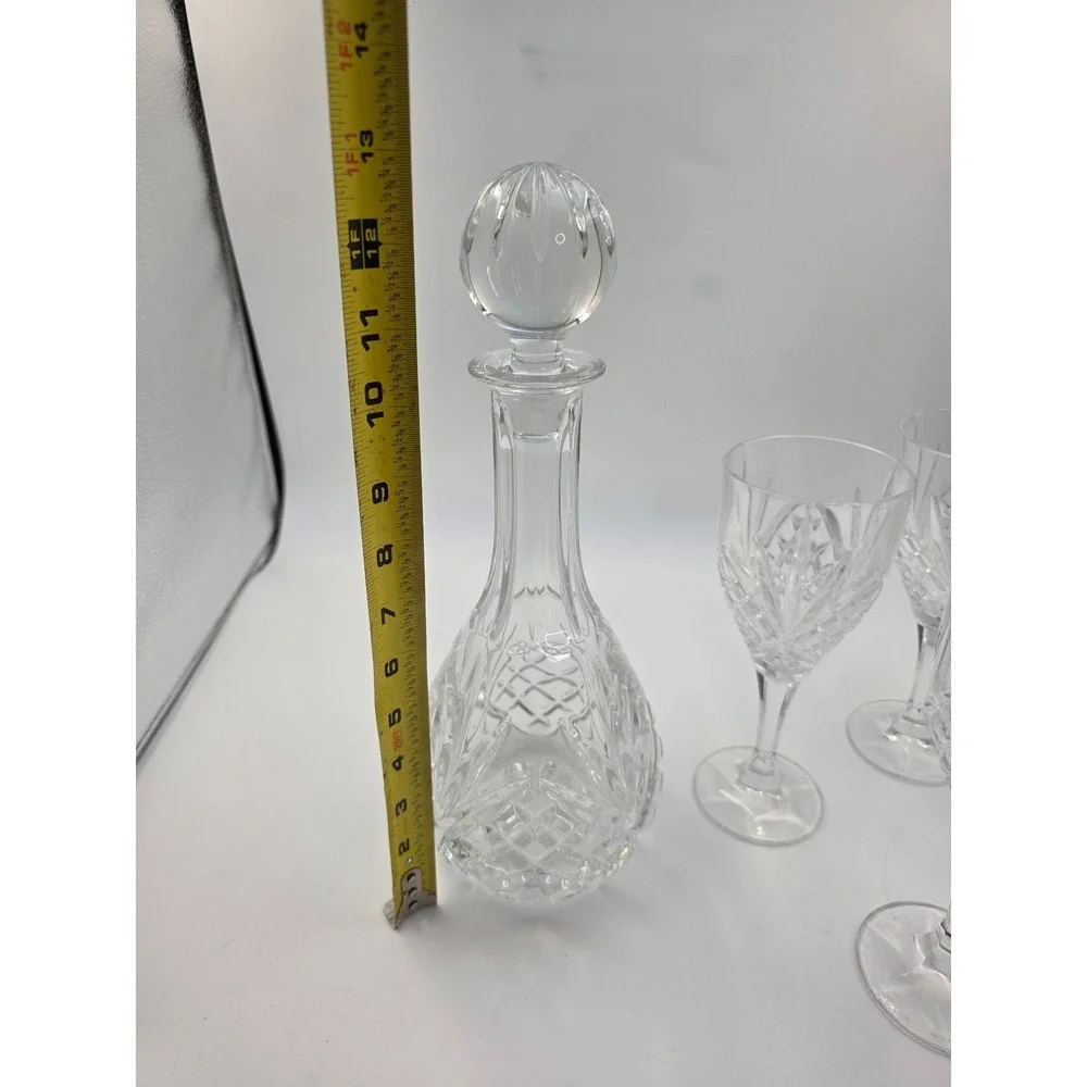 Galway Irish‎ Crystal Decanter and 3 Wine Glasses Set Clear Cut Glass Barware